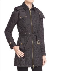 Burberry Black Quilted Belted Trench Coat with Gold Hardware